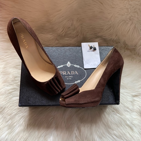 Prada Shoes - PRADA MILANO Ruffle Open Toe Suede Pumps